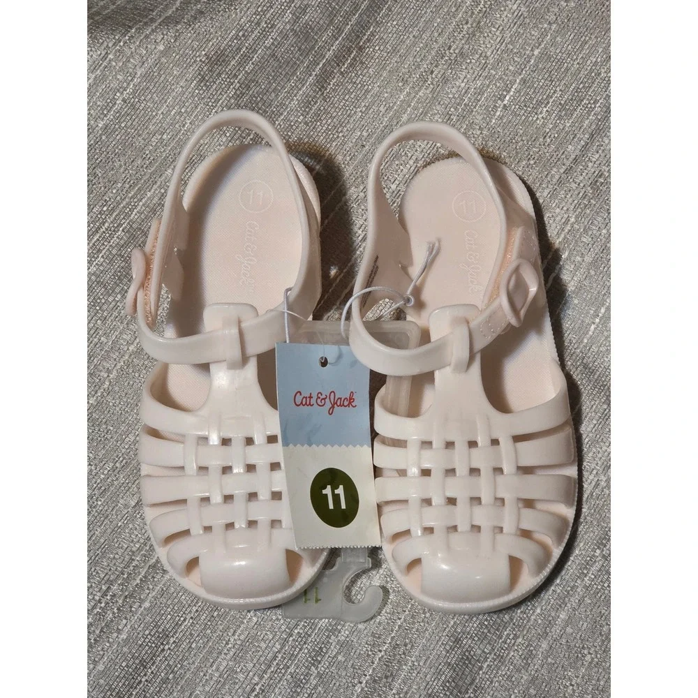 Cat & Jack Kids Sunny Jelly Sandals Pink Caged Fisherman Shoes Size 11 NWT